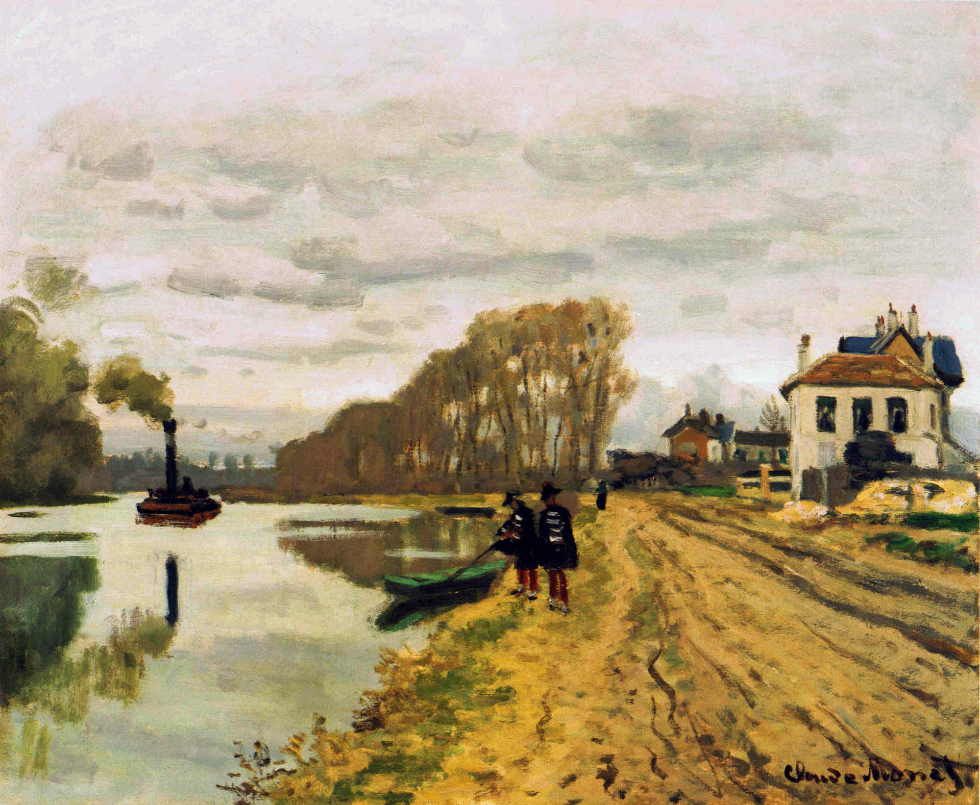 Клод Моне картина Солдаты у реки. 1870г